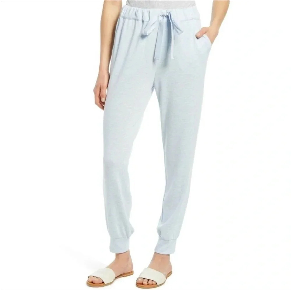 NWT 1. State Heather Pale Blue Drawstring Straight Leg Knit Joggers Size Large